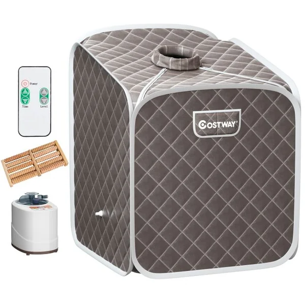 Sauna à Vapeur Portable 2L avec Chaise 9 Niveaux de Température Réglables Tente de Spa pour 1 personne avec Rouleau de Massage Gris