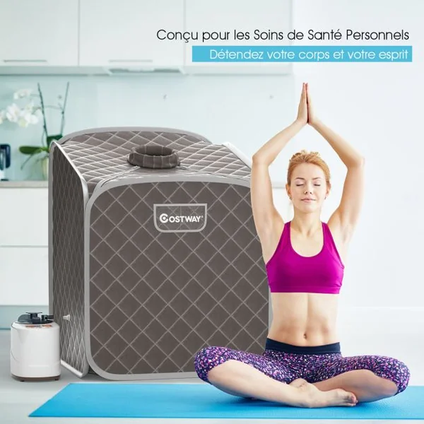 Sauna à Vapeur Portable 2L avec Chaise 9 Niveaux de Température Réglables Tente de Spa pour 1 personne avec Rouleau de Massage Gris