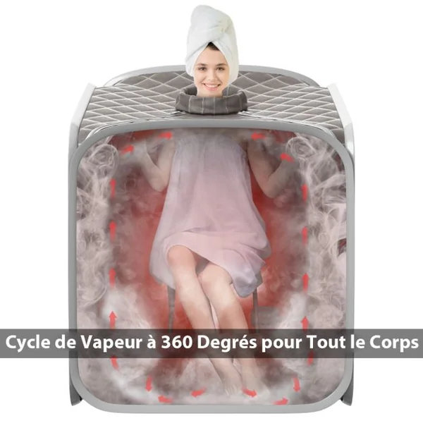 Sauna à Vapeur Portable 2L avec Chaise 9 Niveaux de Température Réglables Tente de Spa pour 1 personne avec Rouleau de Massage Gris