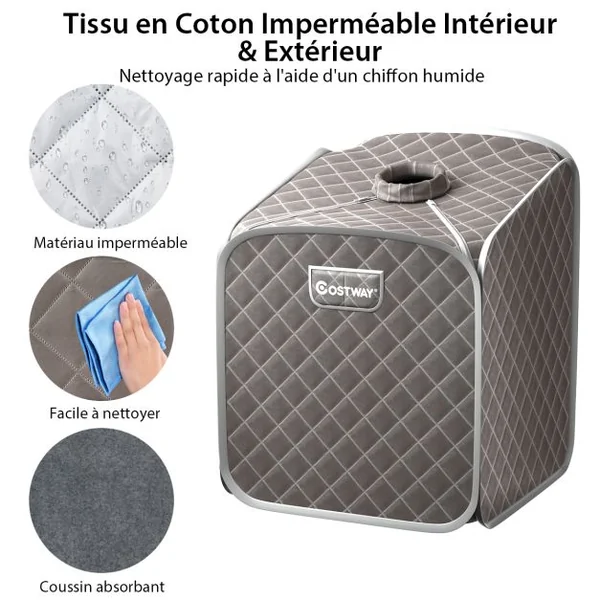 Sauna à Vapeur Portable 2L avec Chaise 9 Niveaux de Température Réglables Tente de Spa pour 1 personne avec Rouleau de Massage Gris