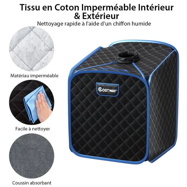 Sauna à Vapeur Portable 2L avec Chaise 9 Niveaux de Température Réglables Tente de Spa pour 1 personne avec Rouleau de Massage Noir