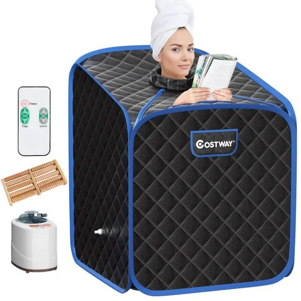 Sauna à Vapeur Portable 2L avec Chaise 9 Niveaux de Température Réglables Tente de Spa pour 1 personne avec Rouleau de Massage Noir