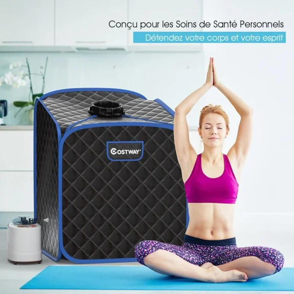 Sauna à Vapeur Portable 2L avec Chaise 9 Niveaux de Température Réglables Tente de Spa pour 1 personne avec Rouleau de Massage Noir