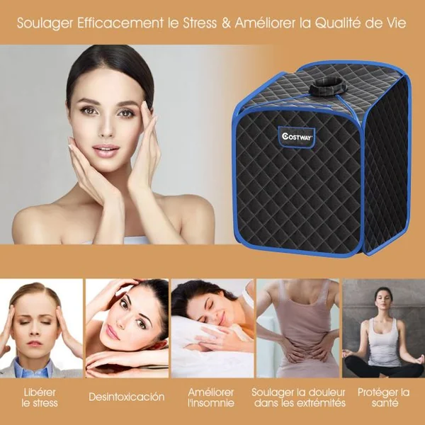 Sauna à Vapeur Portable 2L avec Chaise 9 Niveaux de Température Réglables Tente de Spa pour 1 personne avec Rouleau de Massage Noir