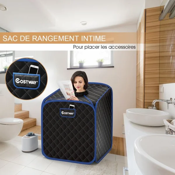 Sauna à Vapeur Portable 2L avec Chaise 9 Niveaux de Température Réglables Tente de Spa pour 1 personne avec Rouleau de Massage Noir