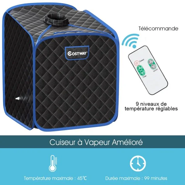 Sauna à Vapeur Portable 2L avec Chaise 9 Niveaux de Température Réglables Tente de Spa pour 1 personne avec Rouleau de Massage Noir