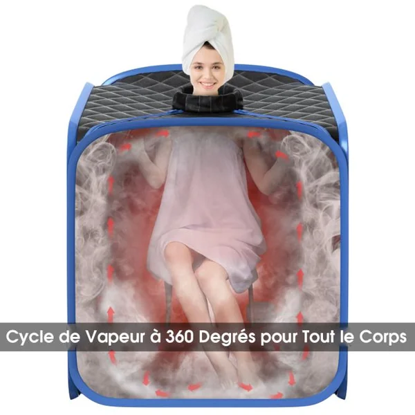 Sauna à Vapeur Portable 2L avec Chaise 9 Niveaux de Température Réglables Tente de Spa pour 1 personne avec Rouleau de Massage Noir