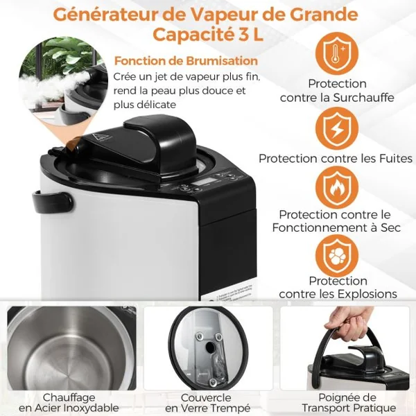 Sauna à Vapeur Portable 3L 1 000W avec Chaise Pliable Tente de Sauna pour 1-2 Personnes avec 9 Niveaux Température Masseur de Pieds Café/Noir/Gris