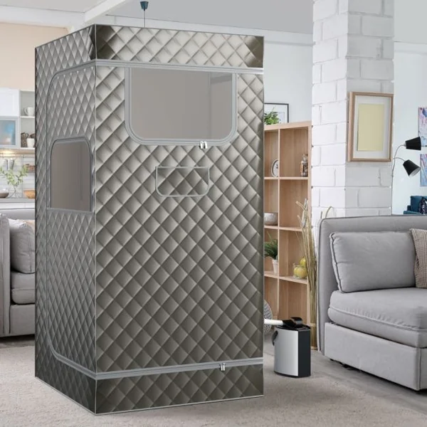 Sauna à Vapeur Portable 3L avec Chaise Pliable pour 1 Personne avec 9 Niveaux Température Masseur de Pieds Minuterie Noir/Gris/Café