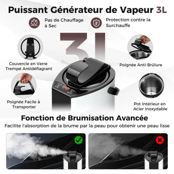 Sauna à Vapeur Portable 3L avec Chaise Pliable pour 1 Personne avec 9 Niveaux Température Masseur de Pieds Minuterie Noir/Gris/Café