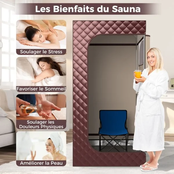 Sauna à Vapeur Portable 3L avec Chaise Pliable pour 1 Personne avec 9 Niveaux Température Masseur de Pieds Minuterie Noir/Gris/Café
