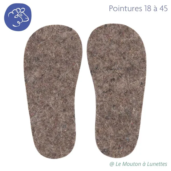 Semelles barefoot en laine pour chaussures minimalistes - pointures 18 à 45
