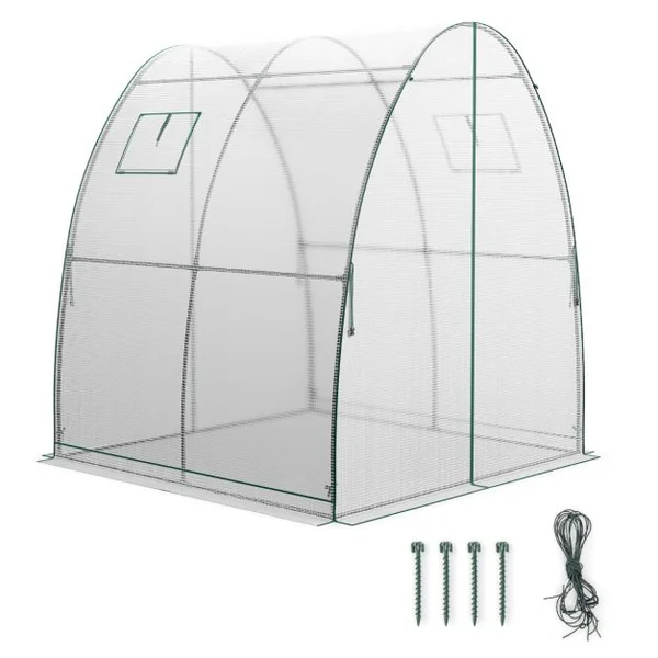 Serre avec Housse en PE Résistante aux Intempéries Serre Tunnel avec Fenêtre Moustiquaires Enroulable 2 Portes Zippées Pochette Latérale Blanc/Vert