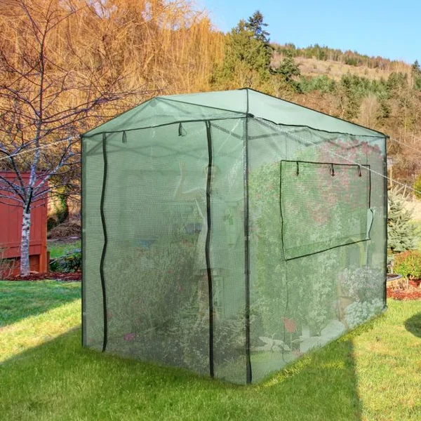 Serre de Jardin Portable avec 2 Larges Fenêtres Observation Tente pour Plantes Porte Enroulable à Double Fermeture Éclair 180 x 250CM