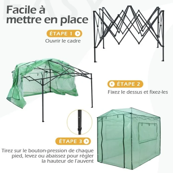 Serre de Jardin Portable avec 2 Larges Fenêtres Observation Tente pour Plantes Porte Enroulable à Double Fermeture Éclair 180 x 250CM