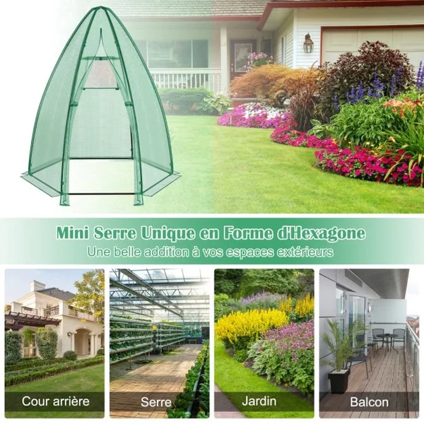 Serre de Jardin Portable Housse en PE 160x160x183cm avec Porte Enroulable Fenêtre en Treillis Etanche Cadre en Acier Vert