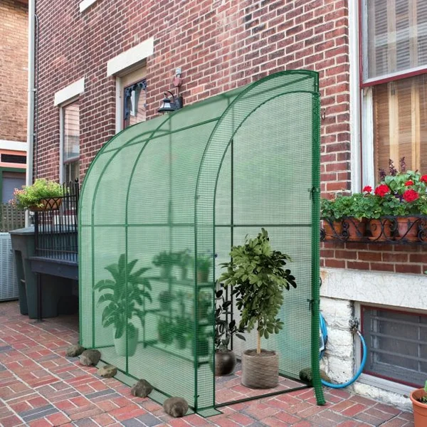 Serre de Plain-pied Inclinée en PE 200*100*215cm avec Étagère à Plantes 3 Niveaux 2 Portes Zippées Imperméable Cadre en Acier Vert