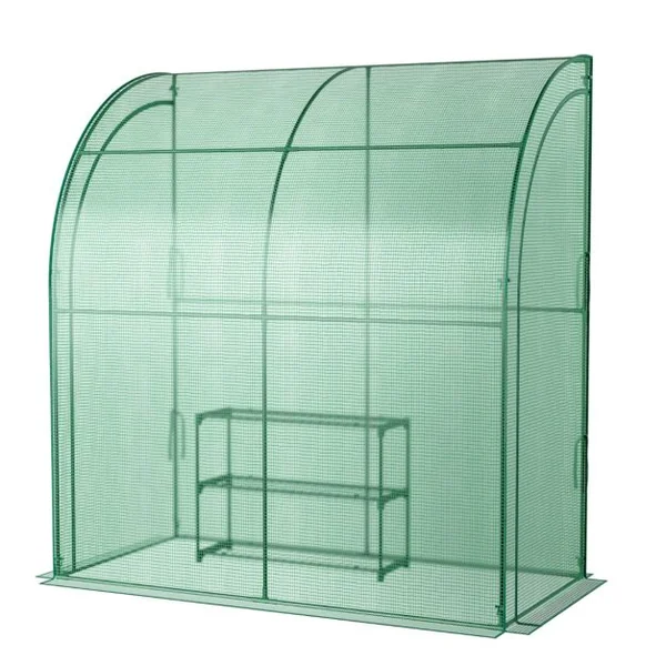 Serre de Plain-pied Inclinée en PE 200*100*215cm avec Étagère à Plantes 3 Niveaux 2 Portes Zippées Imperméable Cadre en Acier Vert