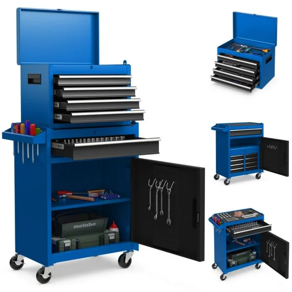 Servante Porte Outils à 4 Tiroirs et Armoire de Rangement Caisse à Outils avec Roues Verrouillables pour Garage Atelier 8 Couleurs au Choix