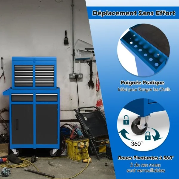 Servante Porte Outils à 4 Tiroirs et Armoire de Rangement Caisse à Outils avec Roues Verrouillables pour Garage Atelier 8 Couleurs au Choix