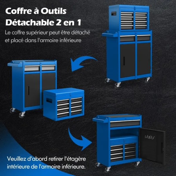 Servante Porte Outils à 4 Tiroirs et Armoire de Rangement Caisse à Outils avec Roues Verrouillables pour Garage Atelier 8 Couleurs au Choix