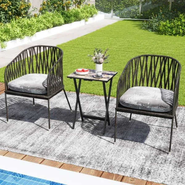 Set de 4 Tables de Jardin Pliantes en Bois Table Basse Extérieur Charge 30KG avec Plateau Imitation Marbre 48 x 40 x 67 cm Noir