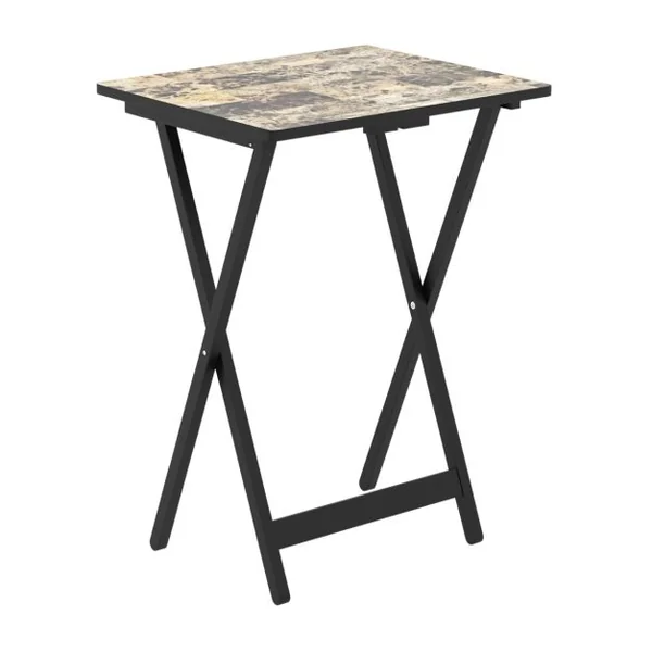 Set de 4 Tables de Jardin Pliantes en Bois Table Basse Extérieur Charge 30KG avec Plateau Imitation Marbre 48 x 40 x 67 cm Noir