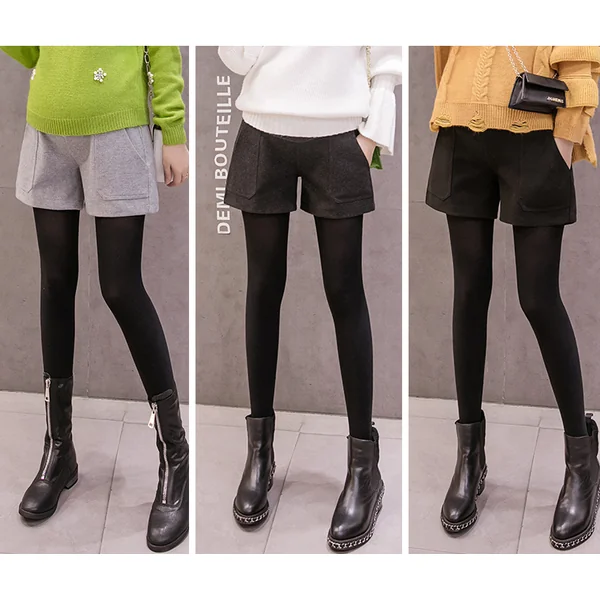 Short de grossesse en laine - Ardoise/Noir