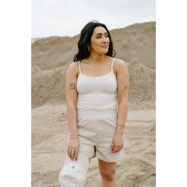 Short en lin à taille élastique - amande