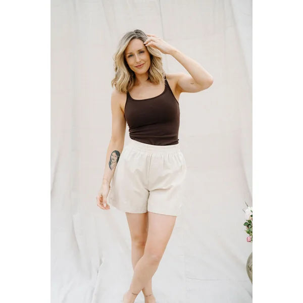 Short en lin à taille élastique - amande