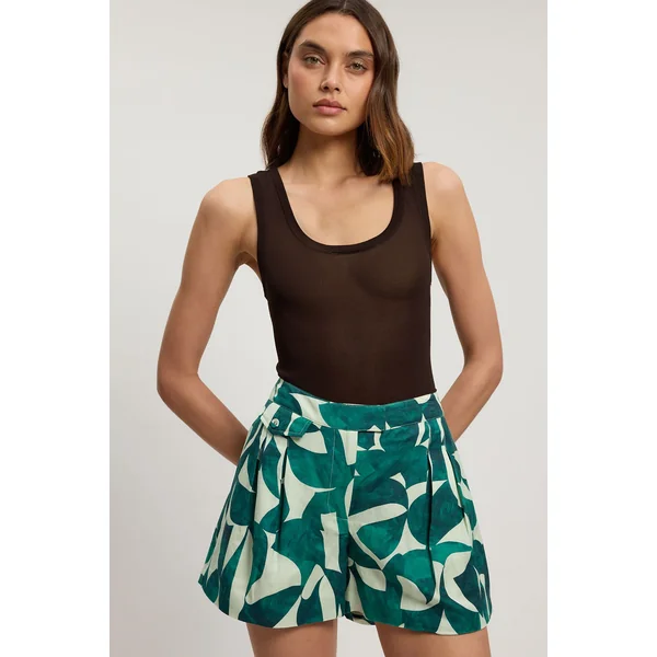 Short En Viscose Lin À Imprimé Géométrique Avec Détail De Poches Tissées