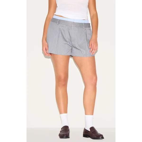 Short Tailleur Grande Taille À Rayures Tissées Et Détail Contrasté