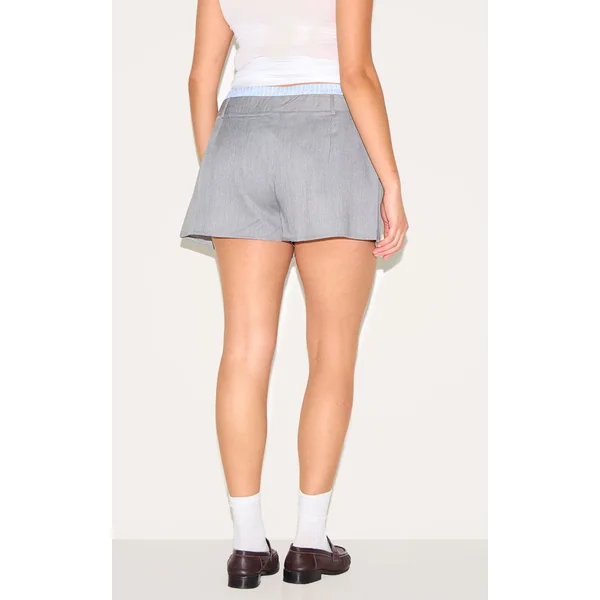 Short Tailleur Grande Taille À Rayures Tissées Et Détail Contrasté