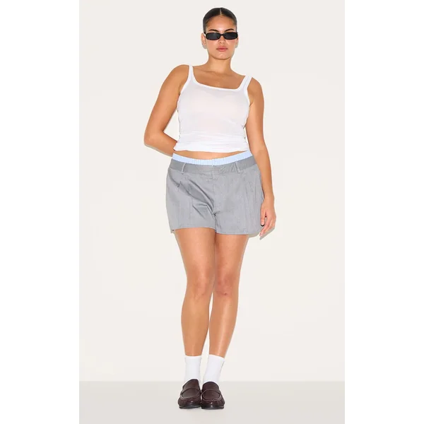 Short Tailleur Grande Taille À Rayures Tissées Et Détail Contrasté