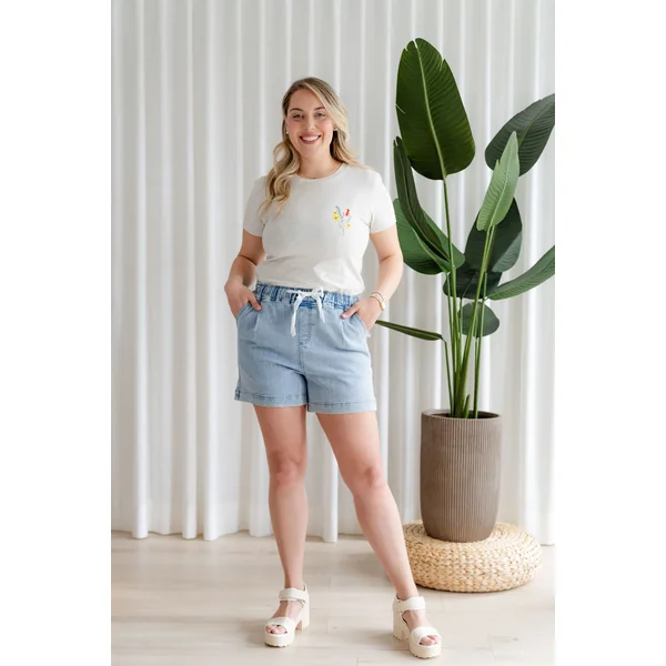 Short à taille élastique - bleu pâle