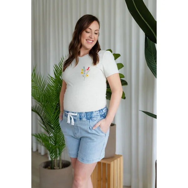 Short à taille élastique - bleu pâle