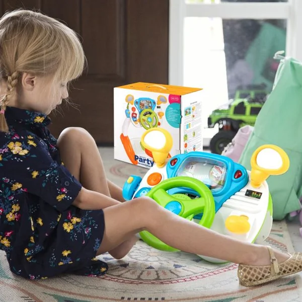 Simulateur de Conduite Volant Electronique pour Enfants avec Tabouret Sons et Lumières Klaxon Interphone pour 36 Mois+