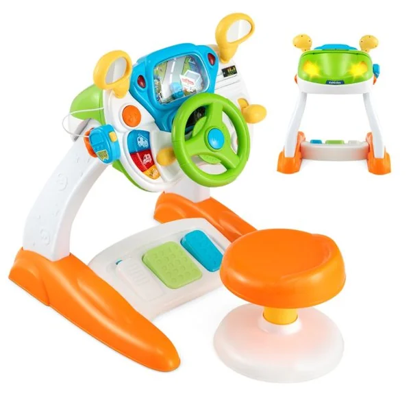 Simulateur de Conduite Volant Electronique pour Enfants avec Tabouret Sons et Lumières Klaxon Interphone pour 36 Mois+