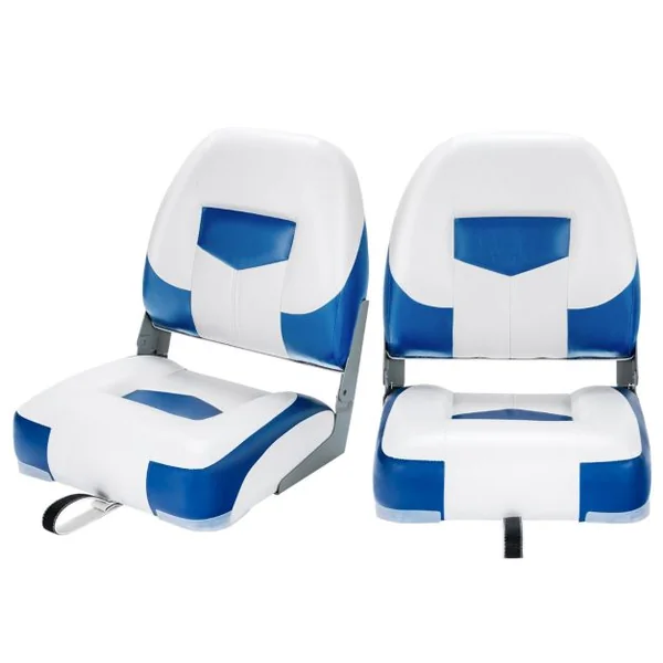 Siège de Bateau 2 pcs avec Mousse Épaisse Charnière en Métal Bleu et Blanc 50x42x52cm Bleu/Noir/Rouge