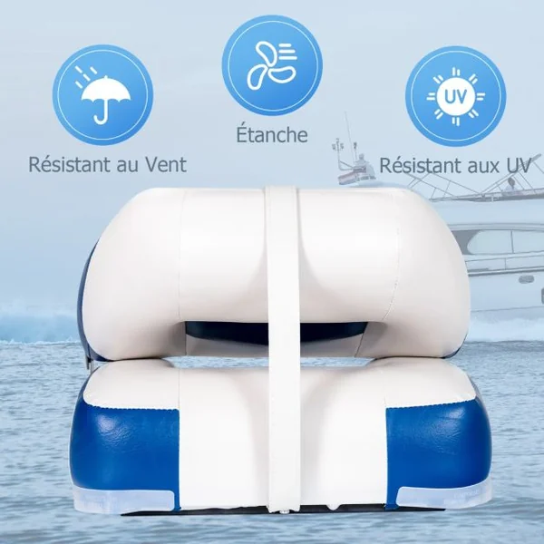 Siège de Bateau 2 pcs avec Mousse Épaisse Charnière en Métal Bleu et Blanc 50x42x52cm Bleu/Noir/Rouge