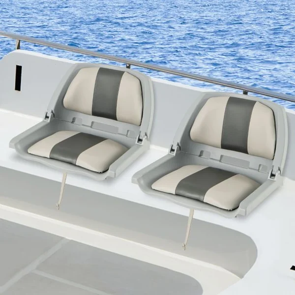 Siège de Bateau Pliable Chaise de Bateau à Dossier Bas Coussins Rembourrés en Cuir PVC Cadre en PP Boulons de Fixation