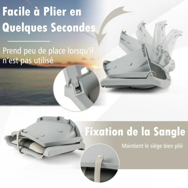 Siège de Bateau Pliable Chaise de Bateau à Dossier Bas Coussins Rembourrés en Cuir PVC Cadre en PP Boulons de Fixation