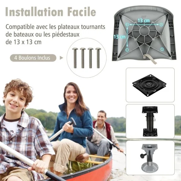 Siège de Bateau Pliable Chaise de Bateau à Dossier Bas Coussins Rembourrés en Cuir PVC Cadre en PP Boulons de Fixation