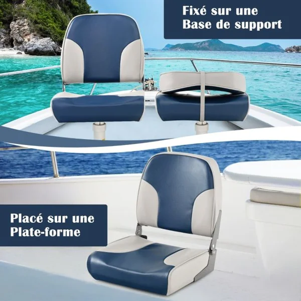 Siège de Bateau Pliante Lot de 2 avec Rembourrage en Mousse Siège de Pêche à Dossier Bas Résistant aux Intempéries Charge 180KG Bleu