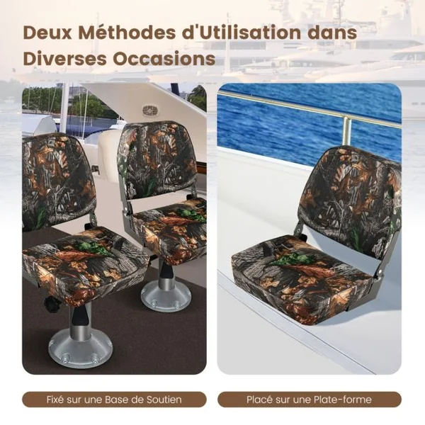 Siège de Bateau Pliante Lot de 2 avec Rembourrage en Mousse Siège de Pêche à Dossier Bas Résistant aux Intempéries Charge 180KG Marron