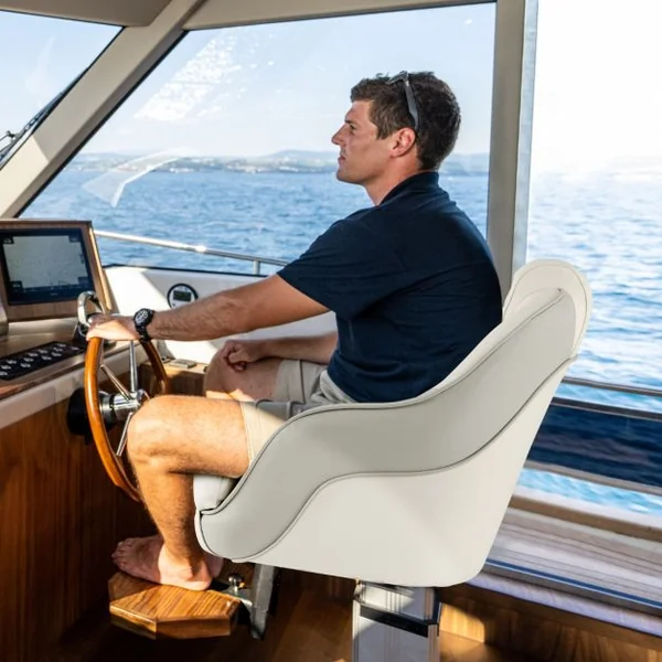 Siège de Bateau Ponton en Cuir PVC Imperméable Siège de Pêche Rembourrage en Éponge Épaisse avec Dossier Haut Blanc+Gris