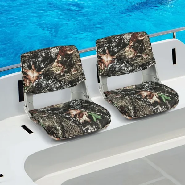Siège de Bateau Rembourré à Dossier Pliable Siège de Pêche avec 4 Boulons Rembourrage en Éponge Épaisse Camouflage