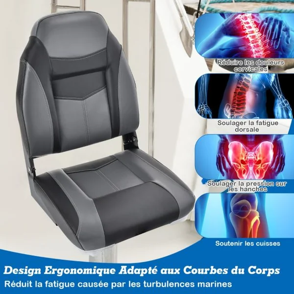 Siège de Bateau/Lot de 2 Sièges Pliante à Dossier Surface en PVC Imperméable Siège de Pêche avec en Éponge Haute Densité Bleu/Noir