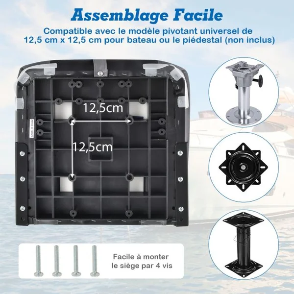 Siège de Bateau/Lot de 2 Sièges Pliante à Dossier Surface en PVC Imperméable Siège de Pêche avec en Éponge Haute Densité Bleu/Noir