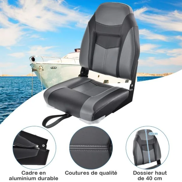 Siège de Bateau/Lot de 2 Sièges Pliante à Dossier Surface en PVC Imperméable Siège de Pêche avec en Éponge Haute Densité Bleu/Noir